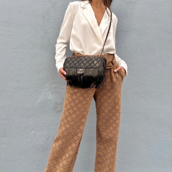 Fendi Karligraphy Velvet Logo Brown Tan Straight Leg Trousers 42IT/ 8US - Picture 12 of 14